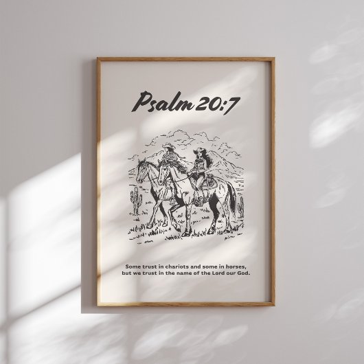 Psalm 20:7 Paardrijden op zwart en wit Poster