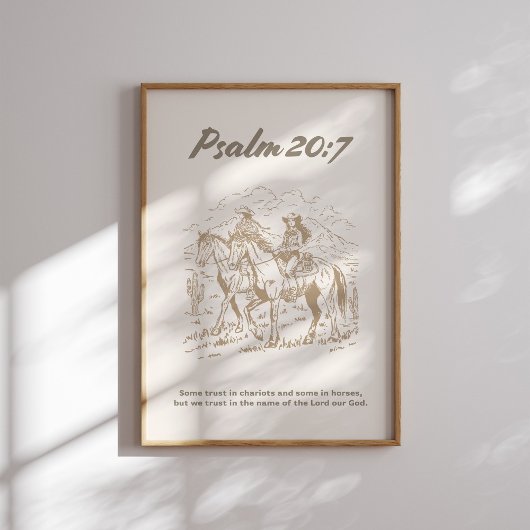 Psalm 20 7 Westerne Cowgirl Christelijke muurkunst Poster