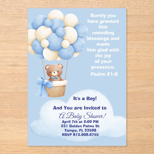 Psalm 21:6 Boy Baby Shower Invitation Acryl Uitnodigingen (Voorkant)