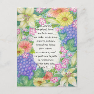 Psalm 23:1-3 en bloemen briefkaart