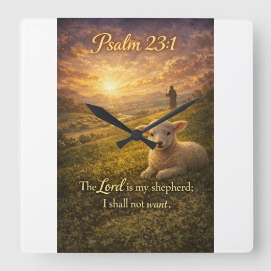 Psalm 23:1 Bible Christian Lamb Wall Clock Vierkante Klok (Voorkant)