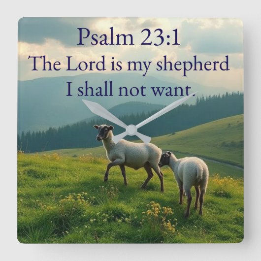 Psalm 23:1 Bible Verse Wall Clock Vierkante Klok (Voorkant)