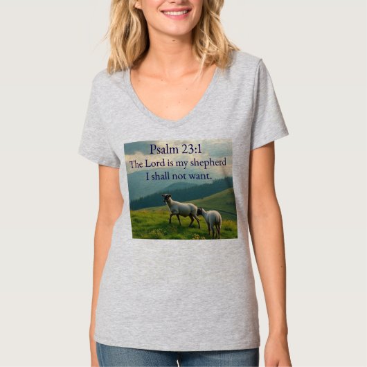 Psalm 23:1 Bible Verse Women's V-Neck Tee Shirt (Voorkant)