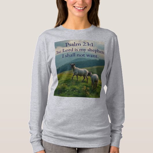 Psalm 23:1 Bijbelvers Dames Lange Mouwen T-shirt (Voorkant)
