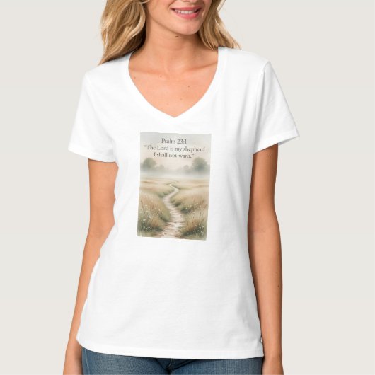 Psalm 23:1 Christelijk Vrouwen V-hals T-shirt (Voorkant)