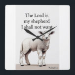 Psalm 23:1 Christian Lamb Wall Clock Vierkante Klok<br><div class="desc">Psalm 23:1
“The Lord is my shepherd; I shall not want.”</div>