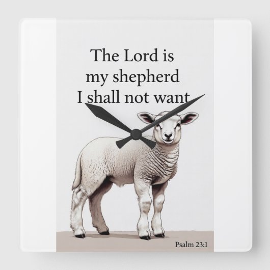 Psalm 23:1 Christian Lamb Wall Clock Vierkante Klok (Voorkant)