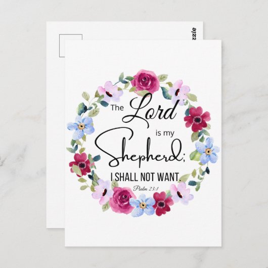 Psalm 23:1 De Heer is mijn Herder Bloemenbijbel Briefkaart (Voorkant / Achterkant)