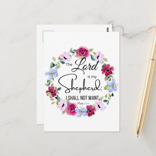 Psalm 23:1 De Heer is mijn Herder Bloemenbijbel Briefkaart (Voorkant / Achterkant in situ)