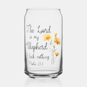 Psalm 23:1 De Heer is mijn herder, gele bloem Blikvorm Glas