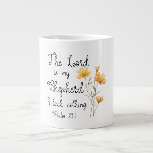 Psalm 23:1 De Heer is mijn herder, gele bloem Grote Koffiekop (Voorkant)