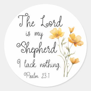 Psalm 23:1 De Heer is mijn herder, gele bloem Ronde Sticker