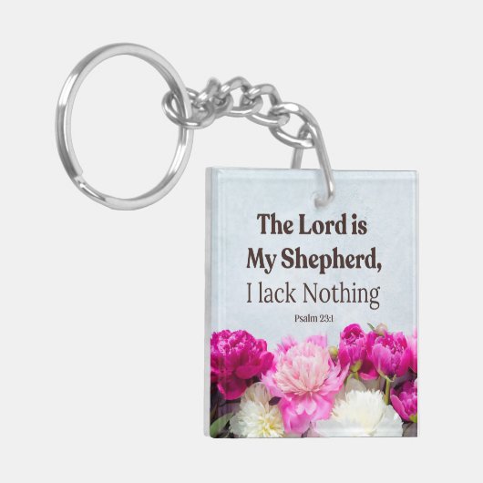 Psalm 23:1 De Heer is mijn Herder Roze Bloem Sleutelhanger (Voorkant Links)