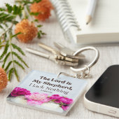 Psalm 23:1 De Heer is mijn Herder Roze Bloem Sleutelhanger (Voorkant Rechts)