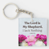 Psalm 23:1 De Heer is mijn Herder Roze Bloem Sleutelhanger (Voorkant)