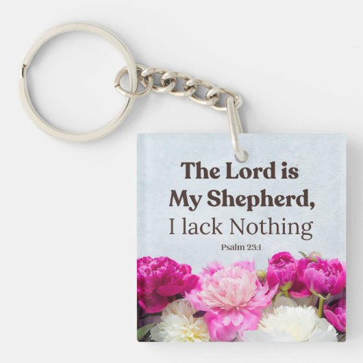 Psalm 23:1 De Heer is mijn Herder Roze Bloem Sleutelhanger (Voorkant)