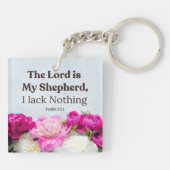 Psalm 23:1 De Heer is mijn Herder Roze Bloem Sleutelhanger (Achterkant)