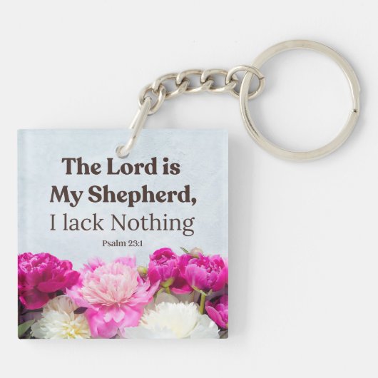 Psalm 23:1 De Heer is mijn Herder Roze Bloem Sleutelhanger (Achterkant)