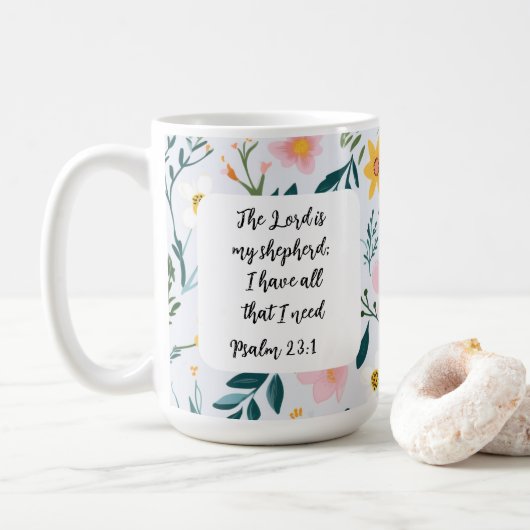 Psalm 23:1 Floral Coffee Mug Koffiemok (Met donut)