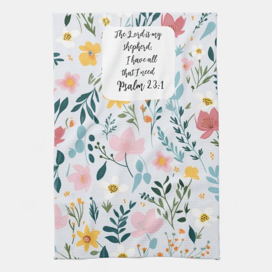 Psalm 23:1 Floral Kitchen Towels Theedoek (Verticaal)