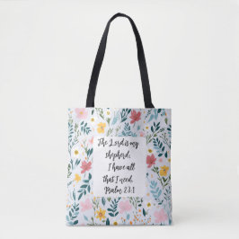 Psalm 23:1 Floral Tote Bag