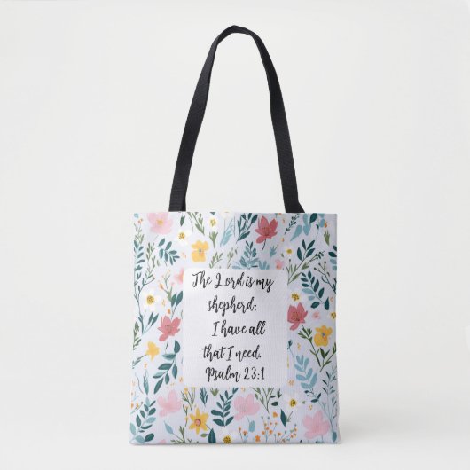 Psalm 23:1 Floral Tote Bag (Voorkant)