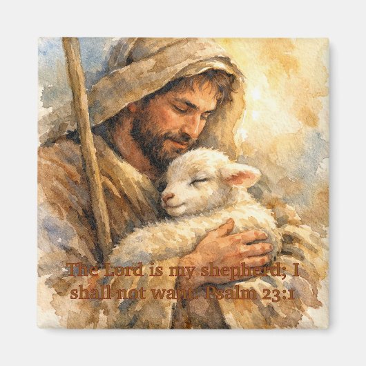 Psalm 23:1 Good Shepherd Square Ornament Magneet (Voorkant)