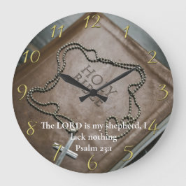 Psalm 23:1 Heilige Bijbel met zilverkruis erop Grote Klok