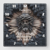 Psalm 23:1: Jezus uitgehouwen Vierkante Klok (Voorkant)