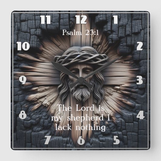 Psalm 23:1: Jezus uitgehouwen Vierkante Klok (Voorkant)