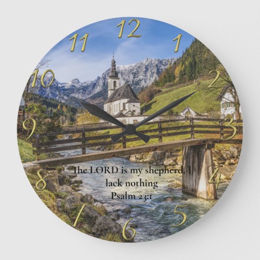 Psalm 23:1 kerk bij de monding met rivier grote klok (Voorkant)