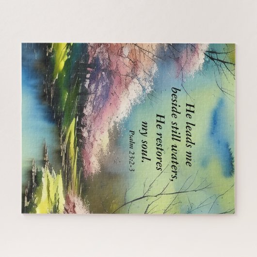 Psalm 23:2-3 Hij herstelt mijn ziel Bijbel Verse Legpuzzel (Horizontaal)