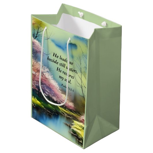 Psalm 23:2-3 Hij herstelt mijn ziel Bijbel Verse Medium Cadeauzakje (Voorkant Gekanteld)