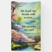 Psalm 23:2-3 Hij herstelt mijn ziel Bijbel Verse Spandoek (Verticaal)