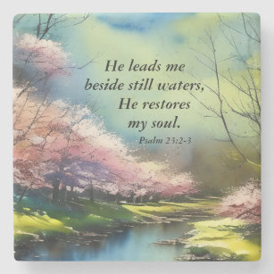 Psalm 23:2-3 Hij herstelt mijn ziel Bijbel Verse Stenen Onderzetter