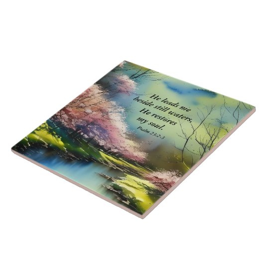 Psalm 23:2-3 Hij herstelt mijn ziel Bijbel Verse Tegeltje (Zijkant)