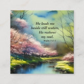 Psalm 23:2-3 Hij herstelt mijn ziel Bijbel Verse Vierkante Visitekaartje (Voorkant)