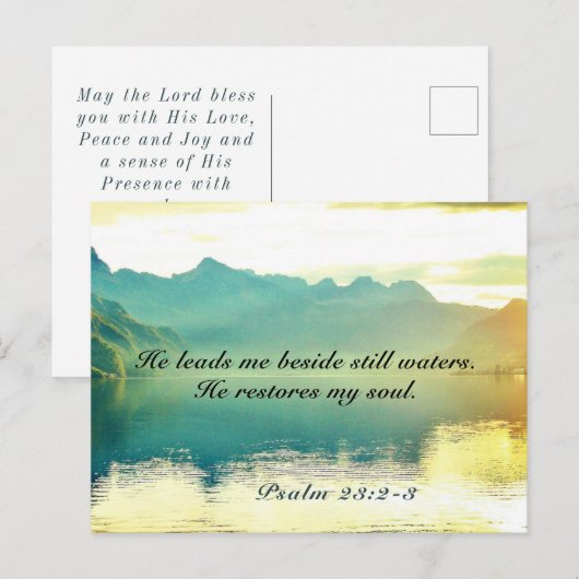 Psalm 23 2-3 Hij leidt me naast stilstaande watere Briefkaart (Voorkant / Achterkant)