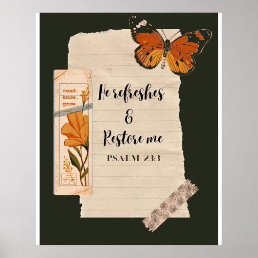 Psalm 23:3 Butterfly/Donkergroen Poster (Voorkant)