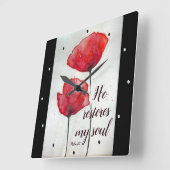 Psalm 23:3 Hij herstelt mijn ziel, bijbel Verse Fl Vierkante Klok (Hoek)