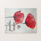 Psalm 23:3 Hij herstelt mijn ziel Rode Poppies Bij Legpuzzel (Horizontaal)