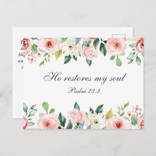 Psalm 23:3 Hij herstelt mijn zielenbijbelvers en R Briefkaart (Voorkant / Achterkant)