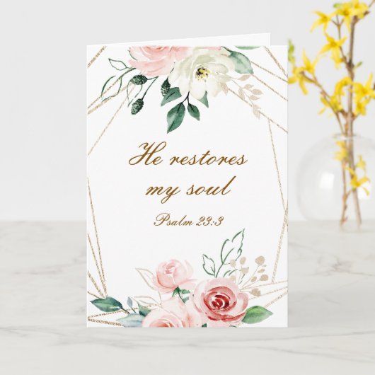 Psalm 23:3 Hij herstelt mijn zielenbijbelvers en R Kaart (Gele Bloem)