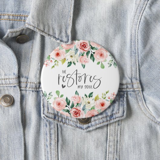 Psalm 23:3 Hij herstelt mijn zielenbijbelvers en R Ronde Button 4,0 Cm (In situ)