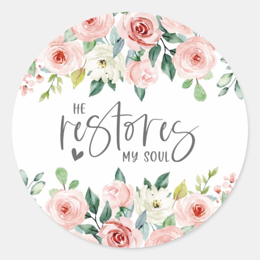 Psalm 23:3 Hij herstelt mijn zielenbijbelvers en R Ronde Sticker (Voorkant)