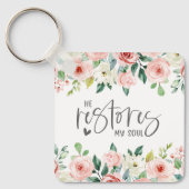 Psalm 23:3 Hij herstelt mijn zielenbijbelvers en R Sleutelhanger (Voorkant)