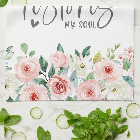 Psalm 23:3 Hij herstelt mijn zielenbijbelvers en R Theedoek (Gevouwen)