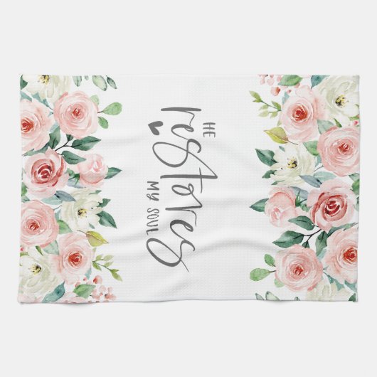 Psalm 23:3 Hij herstelt mijn zielenbijbelvers en R Theedoek (Horizontaal)