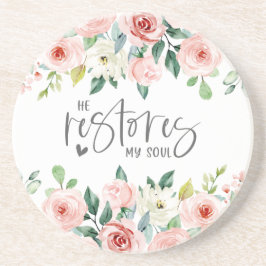 Psalm 23:3 Hij herstelt mijn zielenbijbelvers en R Zandsteen Onderzetter