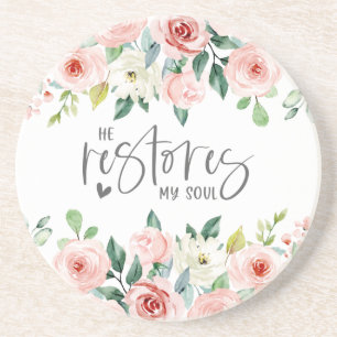 Psalm 23:3 Hij herstelt mijn zielenbijbelvers en R Zandsteen Onderzetter